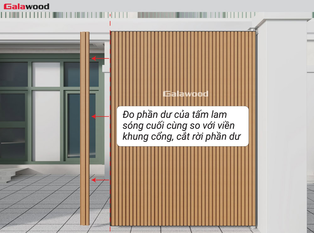 Ốp dọc cổng G-4S219X25: Đo đạc và cắt tấm cuối cùng cho khớp với khung xương