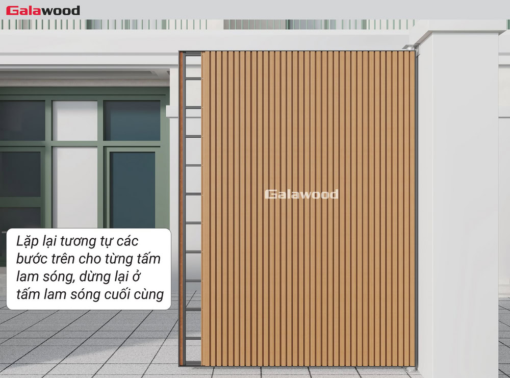 Ốp dọc cổng G-4S219X25: Lặp lại tương tự các bước trên cho từng tấm ốp đến gần hết cổng