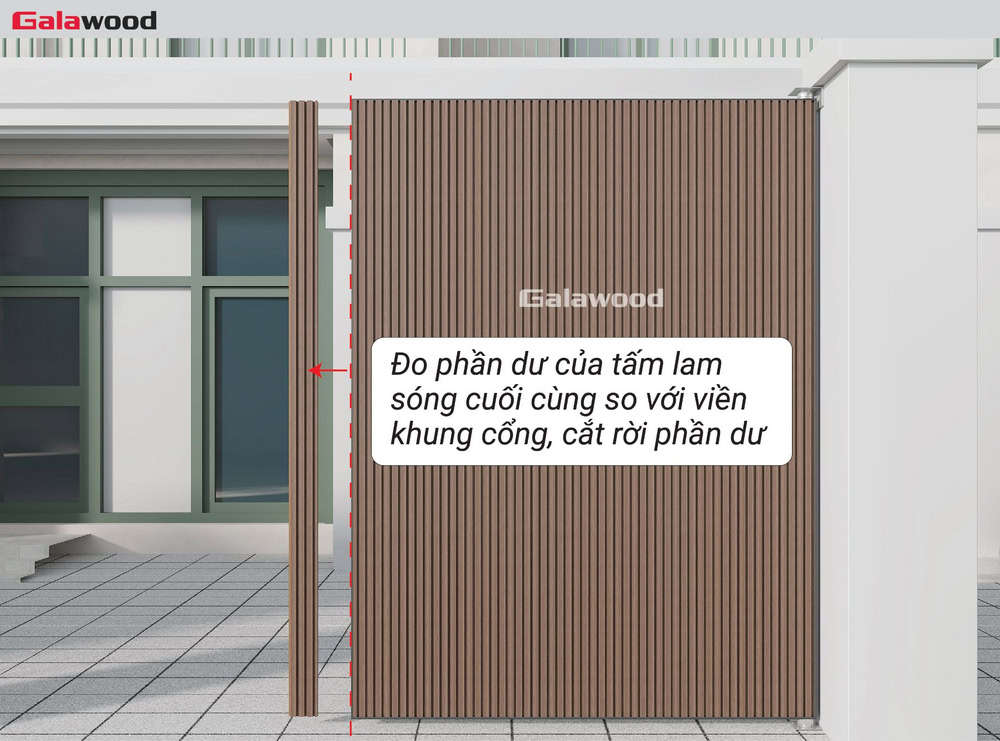 Ốp dọc cổng G-5S190X20: Đo đạc và cắt tấm cuối cùng cho khớp với khung xương