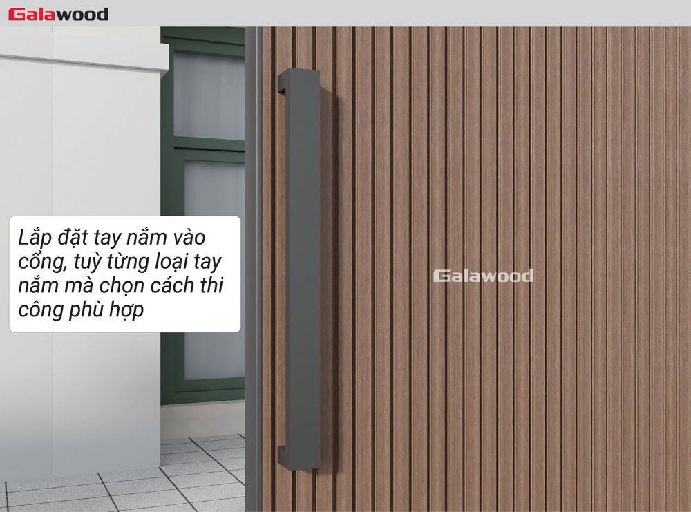 Ốp dọc cổng G-5S190X20: Lắp đặt tay nắm vào cổng