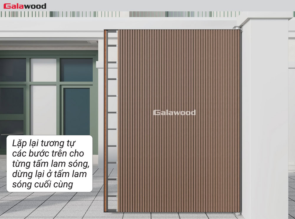 Ốp dọc cổng G-5S190X20: Lặp lại tương tự các bước trên cho từng tấm ốp đến gần hết cổng