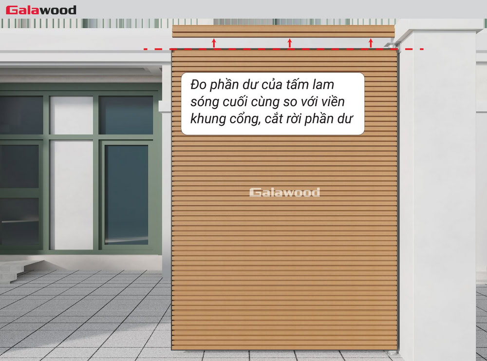 Ốp ngang cổng G-4S219X25: Đo đạc và cắt tấm cuối cùng cho khớp với khung xương