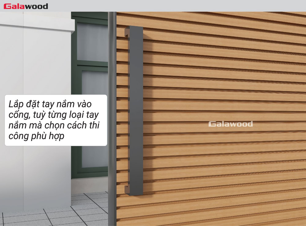 Ốp ngang cổng G-4S219X25: Lắp đặt tay nắm vào cổng