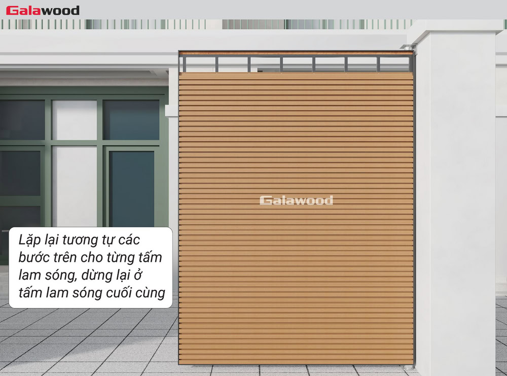 Ốp ngang cổng G-4S219X25: Lặp lại tương tự các bước trên cho từng tấm ốp đến gần hết cổng