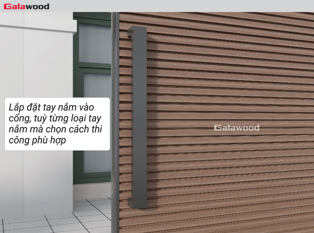 Ốp ngang cổng G-5S190X20: Lắp đặt tay nắm vào cổng