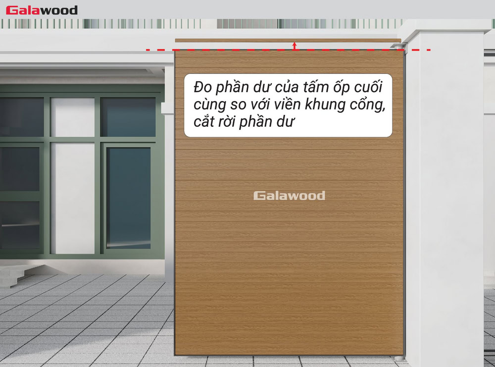 Ốp ngang cổng G-OP112X16: Đo đạc và cắt tấm cuối cùng cho khớp với khung xương