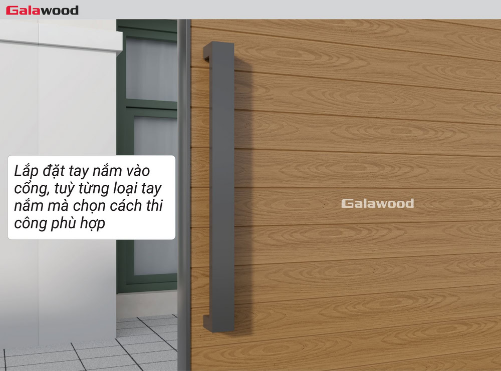 Ốp ngang cổng G-OP112X16: Lắp đặt tay nắm vào cổng