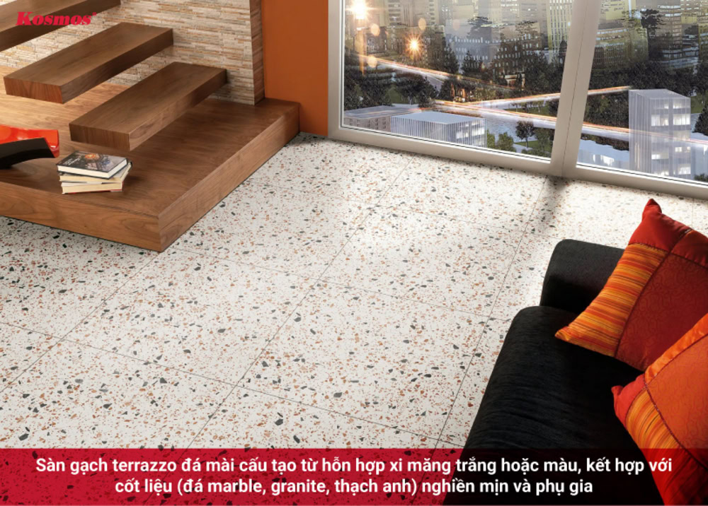Sàn gạch terrazzo đá mài phù hợp trong không gian có mật độ di chuyển cao