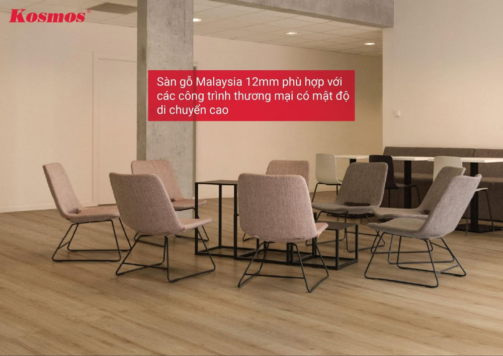 Sàn gỗ Malaysia 12mm là lựa chọn tối ưu cho các công trình thương mại, có mật độ di chuyển cao