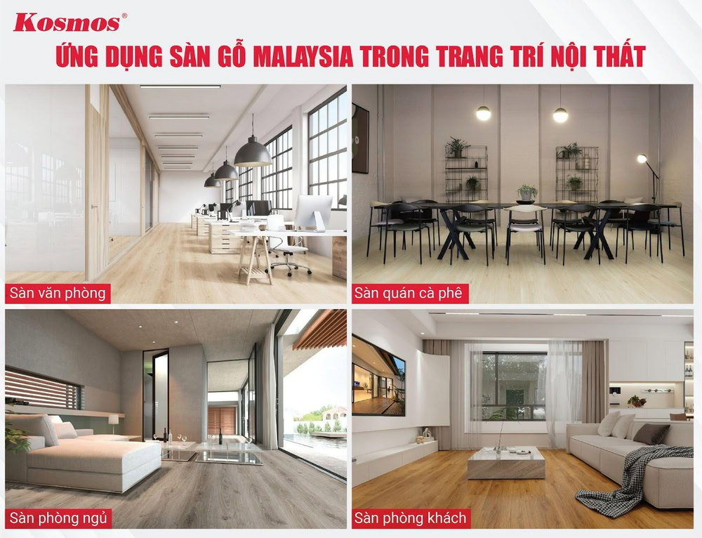 Sàn gỗ nhập khẩu Malaysia được ứng dụng rộng rãi trong nhiều hạng mục trang trí