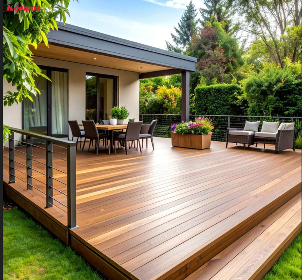 Sàn gỗ tự nhiên mang lại độ chân thật cao được lắp đặt ngoài trời