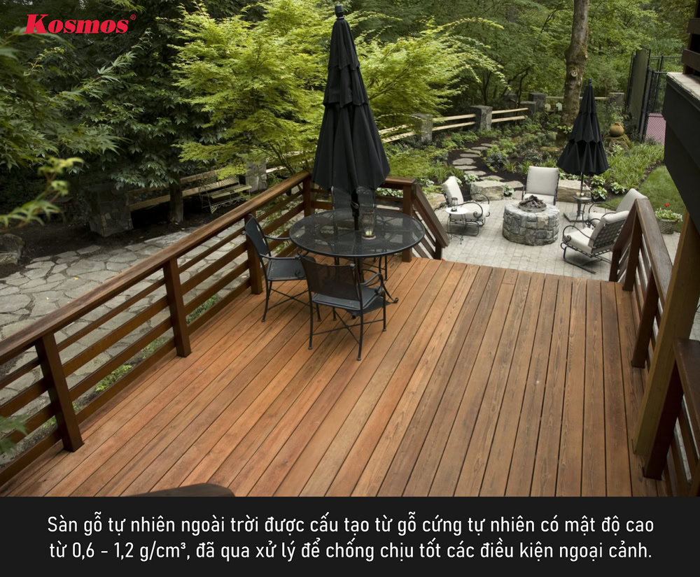 Sàn gỗ tự nhiên ngoài trời được xử lý sấy và ép nhằm giảm tối đa độ hút ẩm Sàn gỗ tự nhiên ngoài trời được xử lý sấy và ép nhằm giảm tối đa độ hút ẩm