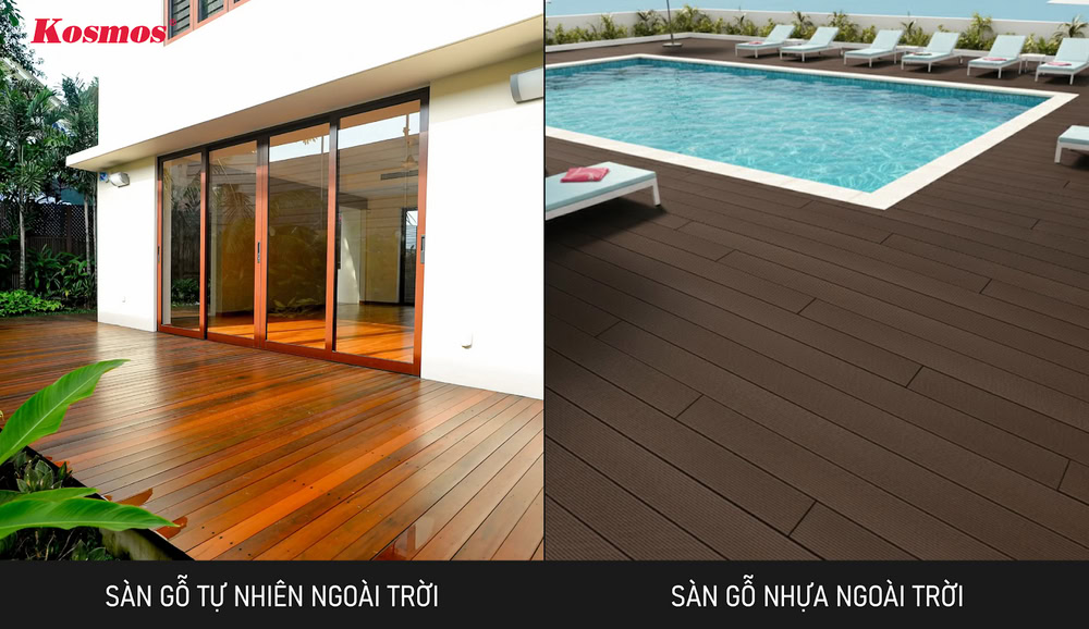 Sàn gỗ tự nhiên và sàn gỗ nhựa là 2 lựa chọn phổ biến trong các thiết kế ngoại thất Sàn gỗ tự nhiên và sàn gỗ nhựa là 2 lựa chọn phổ biến trong các thiết kế ngoại thất