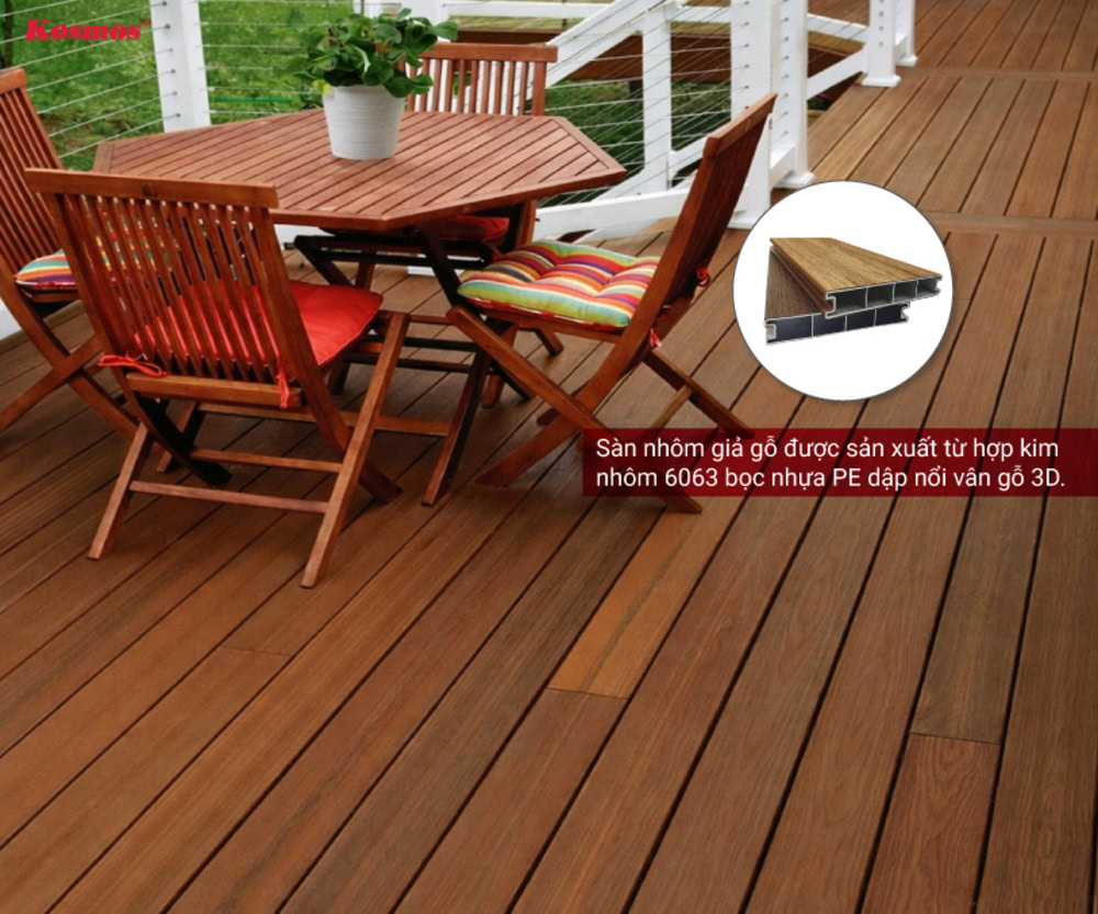 Sàn nhôm giả gỗ trang trí sân vườn