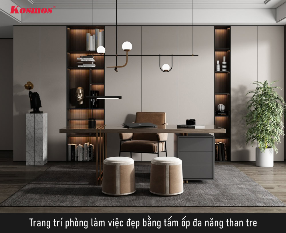 Sử dụng tấm ốp đa năng than tre trang trí phòng làm việc