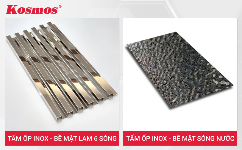 Tấm ốp inox lam 6 sóng và bề mặt sóng nước