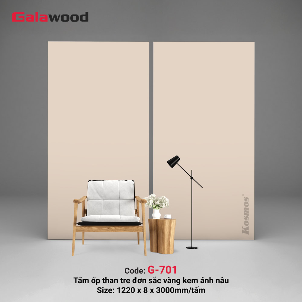 G-701 is a single-color, creamy yellow-brown Galawood bamboo charcoal cladding panel.