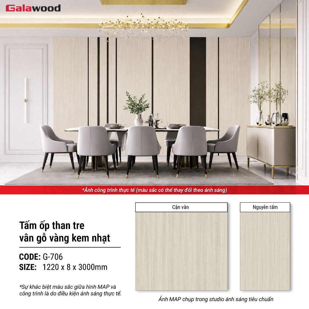 Hình ứng dụng tấm ốp than tre vân gỗ chống xước vàng kem nhạt G-706 Hình ứng dụng tấm ốp than tre vân gỗ chống xước vàng kem nhạt G-706