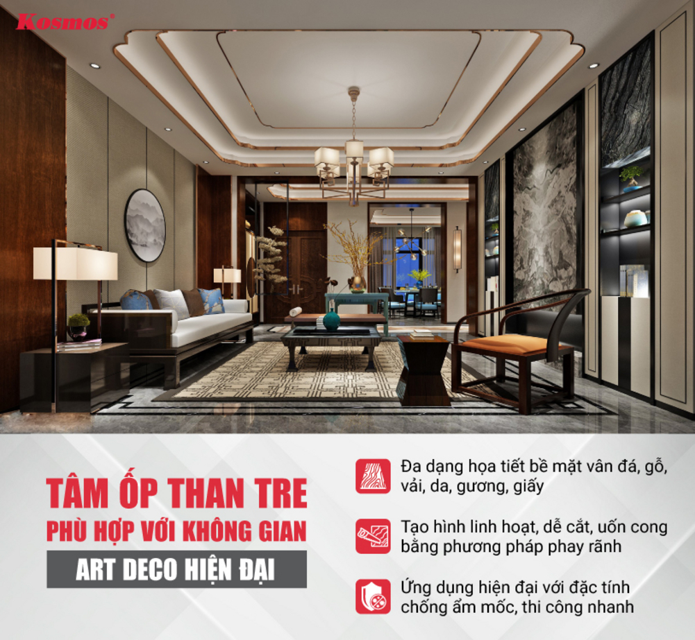 Tấm ốp than tre phù hợp với không gian Art Deco hiện đại