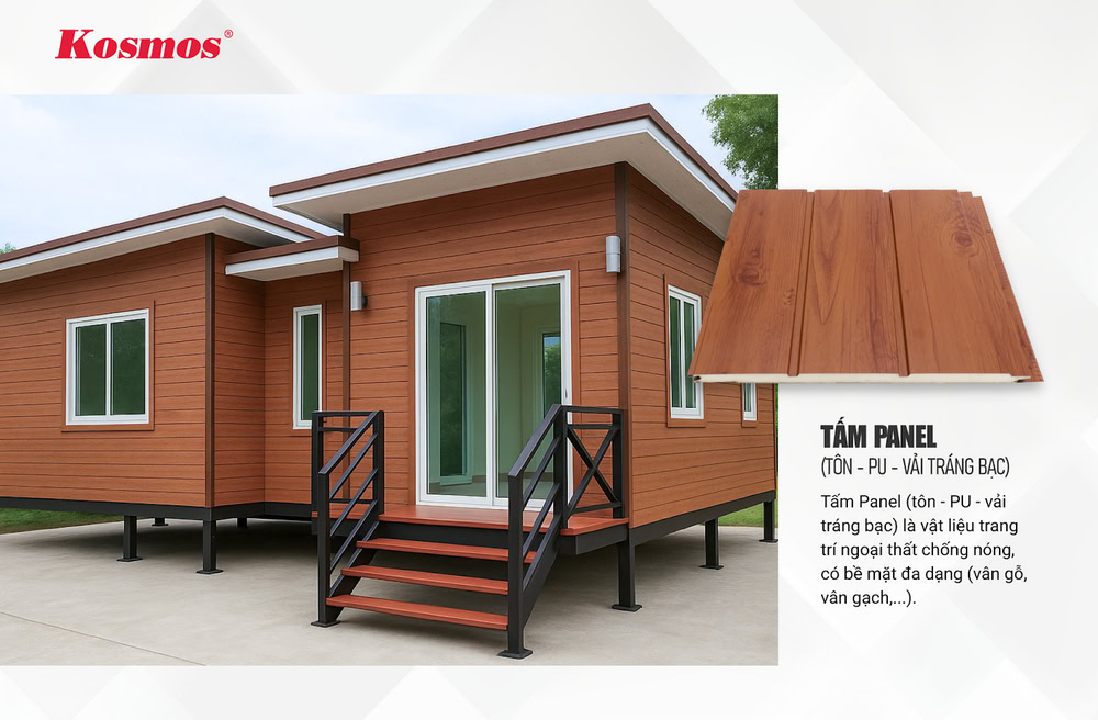 Tấm Panel (tôn - PU - vải tráng bạc) trang trí ngoại thất