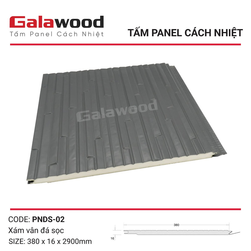 Tấm Panel tôn xốp cách nhiệt ngoài trời PNDS-02 xám vân đá sọc