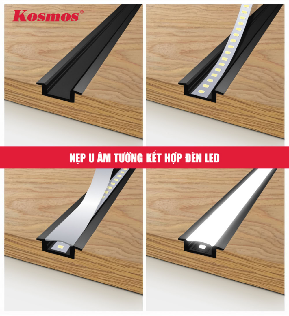 Thiết kế nẹp U âm tường kết hợp đèn LED