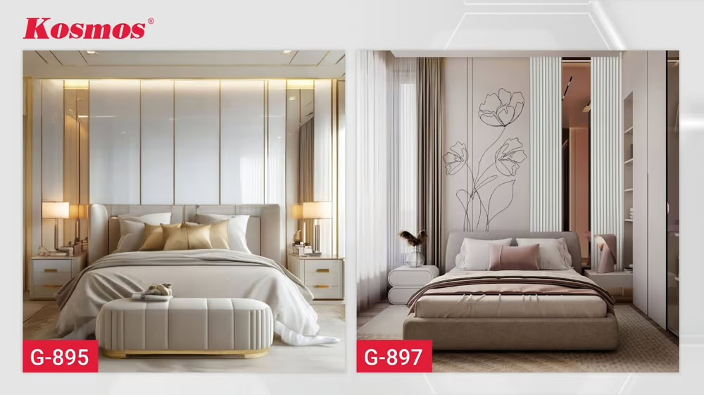 Thiết kế vách đầu giường ốp than tre tráng gương độc đáo