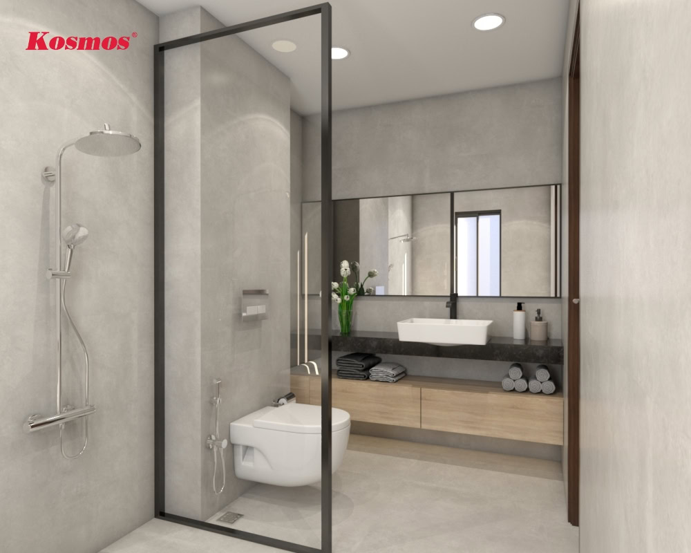 Thiết kế vách kính nhà vệ sinh giúp không gian thêm thông thoáng