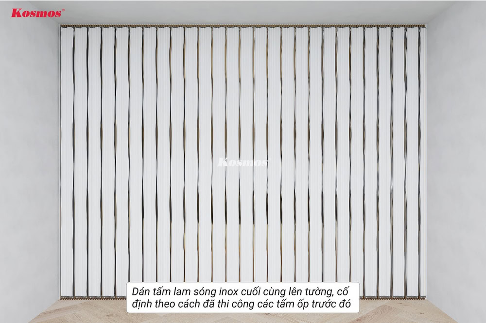 Thực hiện cố định tấm lam sóng cuối bằng keo và vít inox