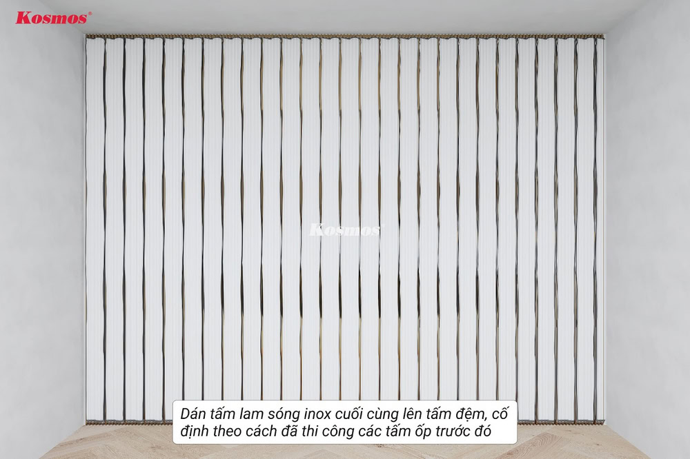 Thực hiện cố định tấm lam sóng cuối bằng keo và vít inox