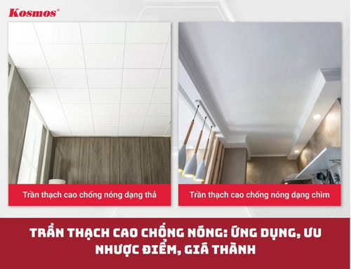 Trần thạch cao chống nóng: Ứng dụng, ưu nhược điểm, giá thành