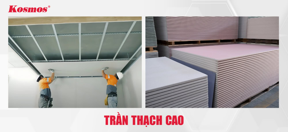 Trần thạch cao hình thành từ các tấm thạch kết hợp khung xương và vật tư phụ trợ