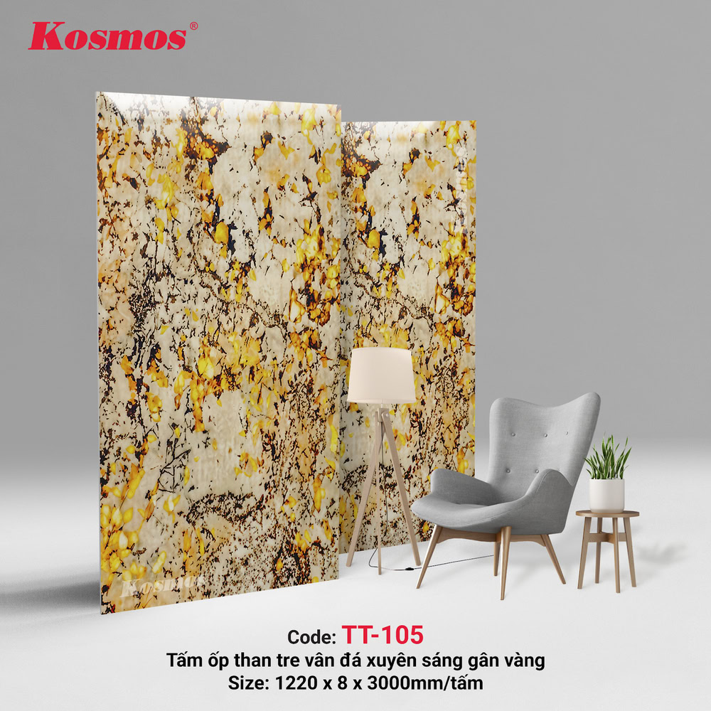 TT-105 là tấm ốp than tre vân đá xuyên sáng gân vàng