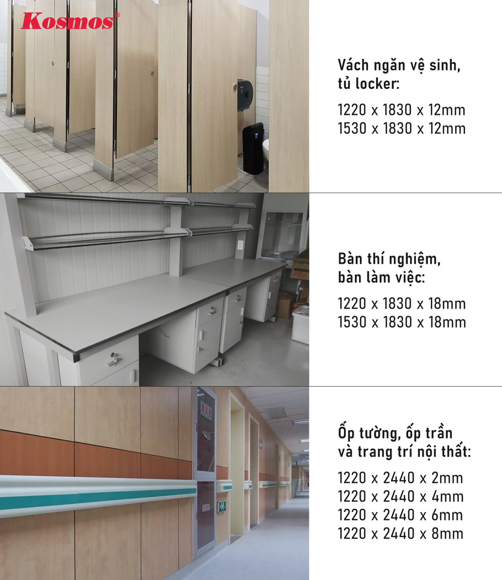 Ứng dụng của tấm nhựa compact theo từng kích thước