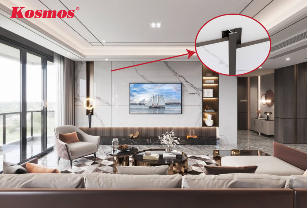 Ứng dụng nẹp H vào hệ vách tivi phòng khách Ứng dụng nẹp H vào hệ vách tivi phòng khách