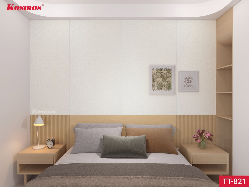 Ứng dụng tấm than tre TT-821 ốp vách đầu giường phòng ngủ