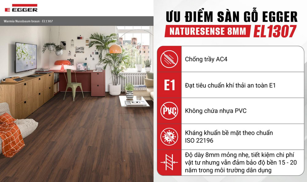 Ưu điểm của sàn gỗ công nghiệp Egger dòng Naturesense 8mm EL1307