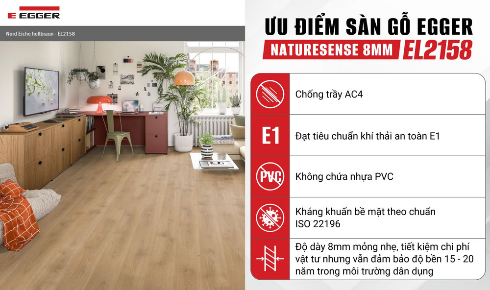 Ưu điểm của sàn gỗ công nghiệp Egger dòng Naturesense 8mm EL2158