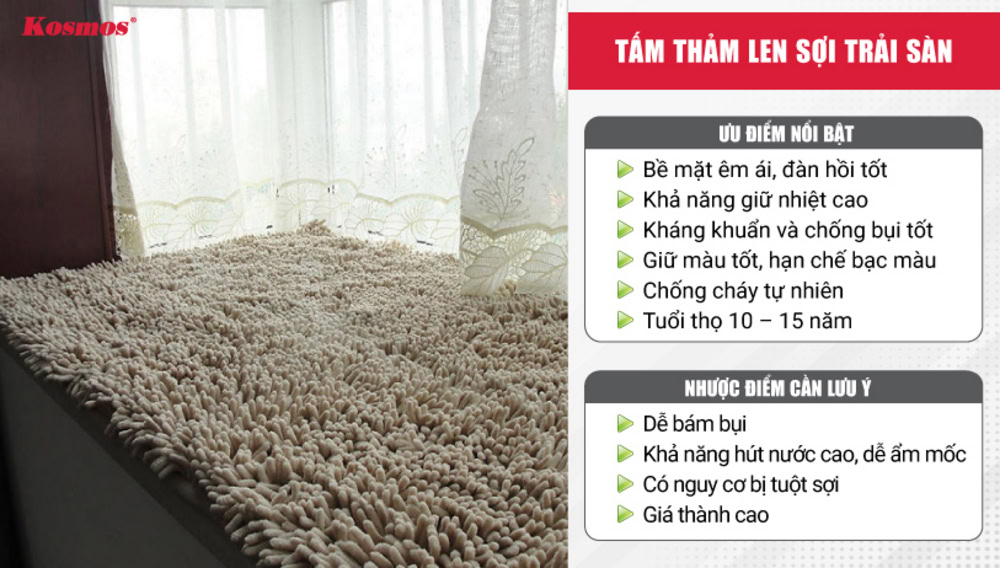 Ưu và nhược điểm của tấm thảm len sợi trải sàn Ưu và nhược điểm của tấm thảm len sợi trải sàn