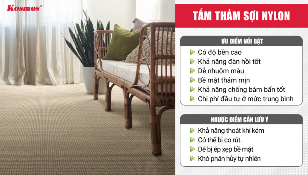 Ưu và nhược điểm của tấm thảm sợi Nylon Ưu và nhược điểm của tấm thảm sợi Nylon
