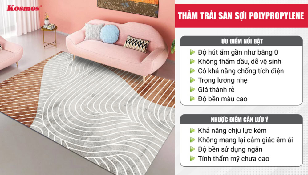 Ưu và nhược điểm của thảm trải sàn sợi Polypropylene Ưu và nhược điểm của thảm trải sàn sợi Polypropylene