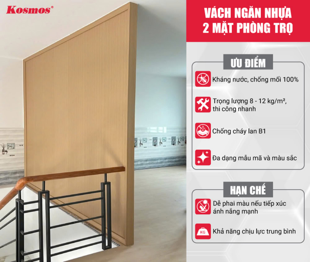 Ưu và nhược điểm của vách ngăn nhựa 2 mặt phòng trọ