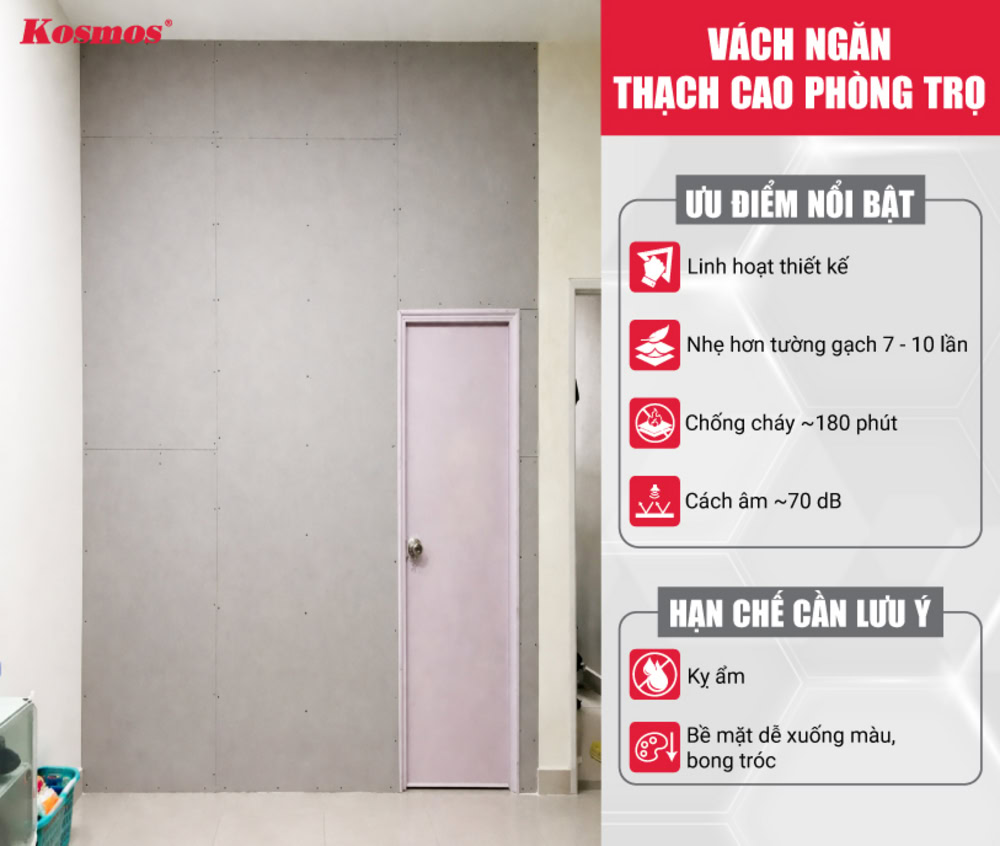 Ưu và nhược điểm của vách ngăn thạch cao phòng trọ