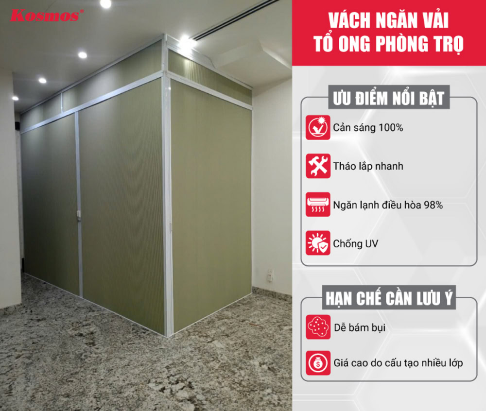 Ưu và nhược điểm của vách ngăn vải tổ ong phòng trọ