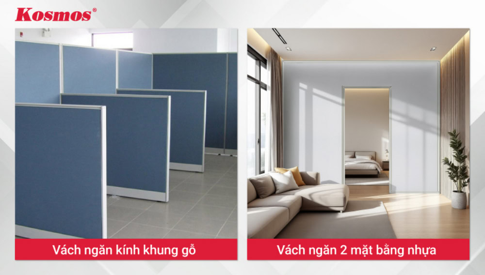 Vách ngăn khung nhôm bọc nỉ và vách ngăn 2 mặt bằng nhựa
