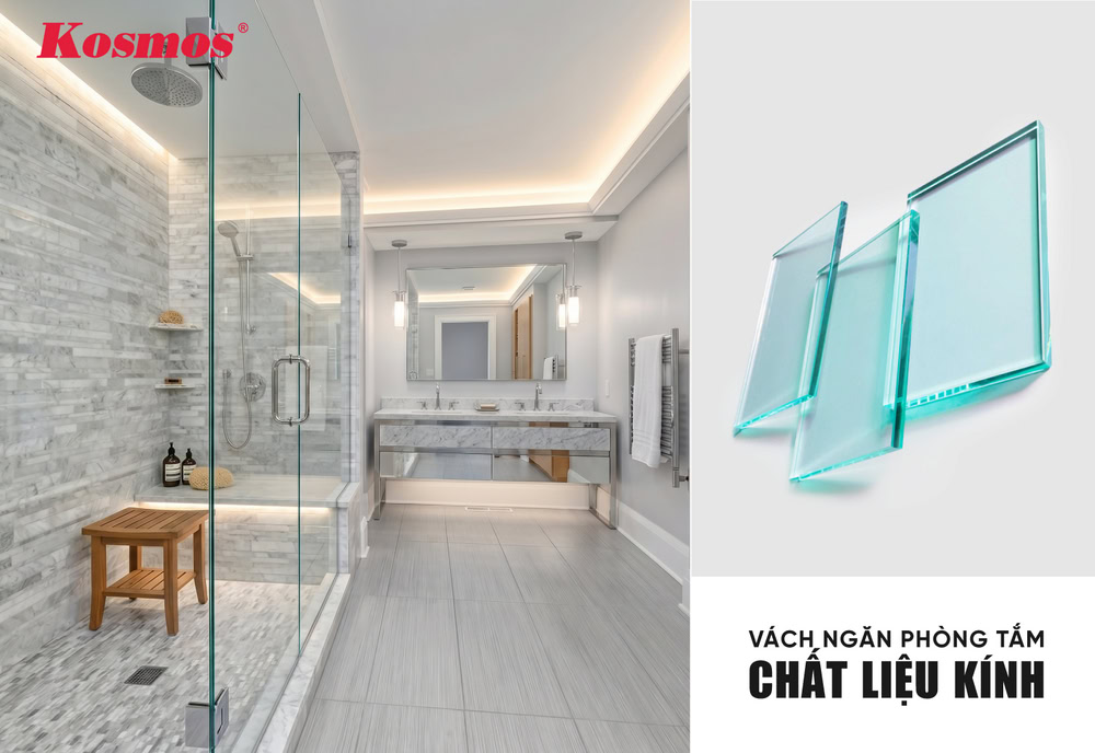 Vách ngăn phòng tắm bằng kính giúp không gian thông thoáng