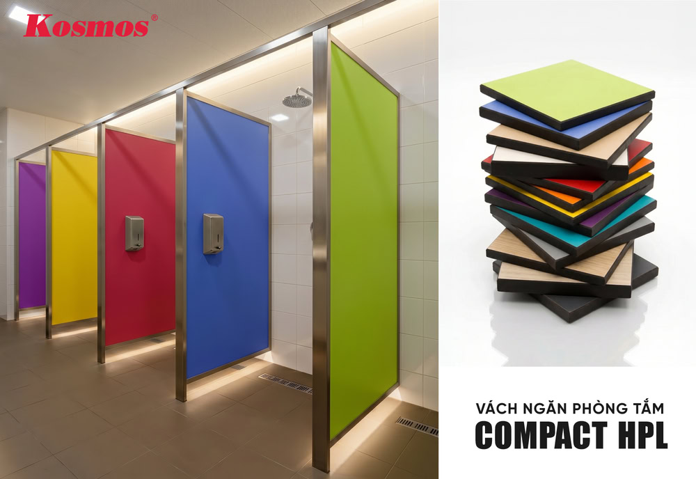 Vách ngăn phòng tắm nhựa compact HPL chịu lực, chống nước tốt
