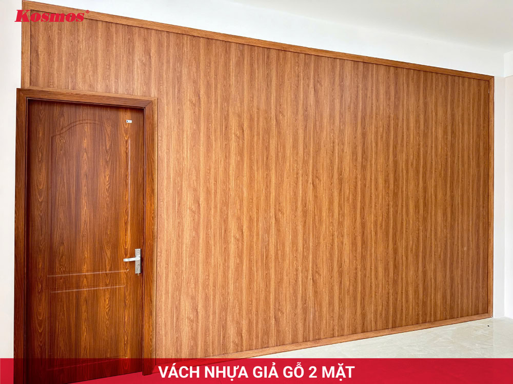 Vách nhựa giả gỗ 2 mặt có khả năng chống ẩm 100%, không cong vênh, mối mọt