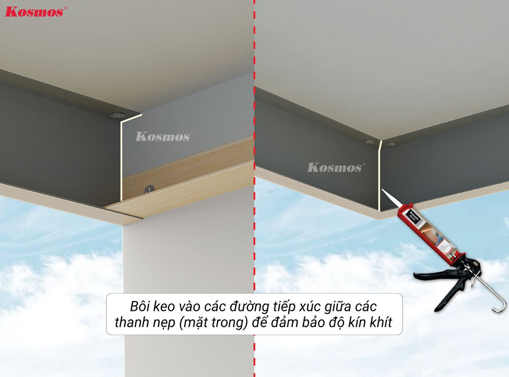 Xử lý điểm tiếp giáp giữa các thanh nẹp để đảm bảo độ kín khít