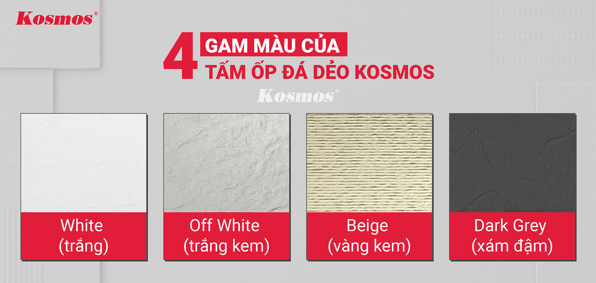 4 gam màu của tấm ốp đá dẻo Kosmos